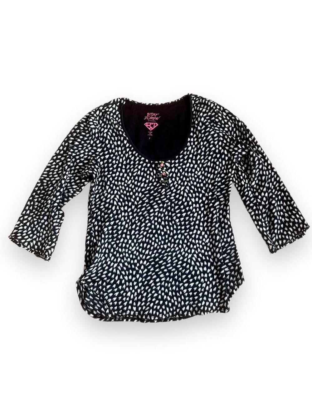 Betsey Johnson Intimates Y2K Animal Print Pajama Top Pink Bows Roses Black White